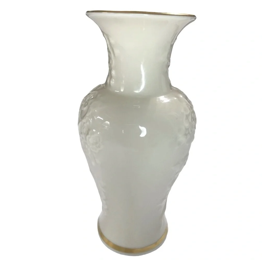 Vintage 1950s Lenox Ming Blossom Porcelain Vase White Gold Trim 6.5